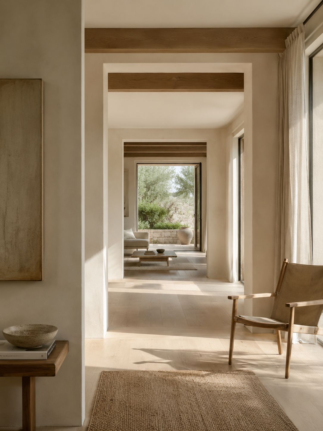Natural daylight travelling through a sequence of connected rooms